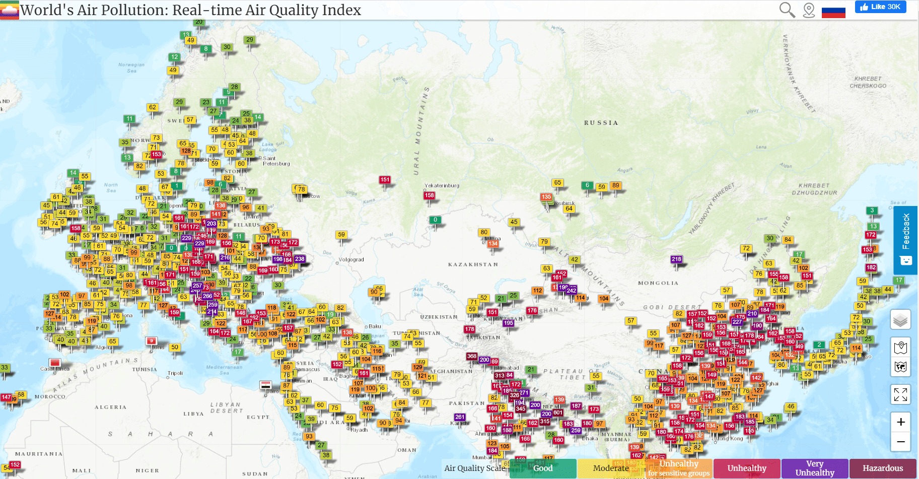 Интерактивная карта загрязнения воздуха