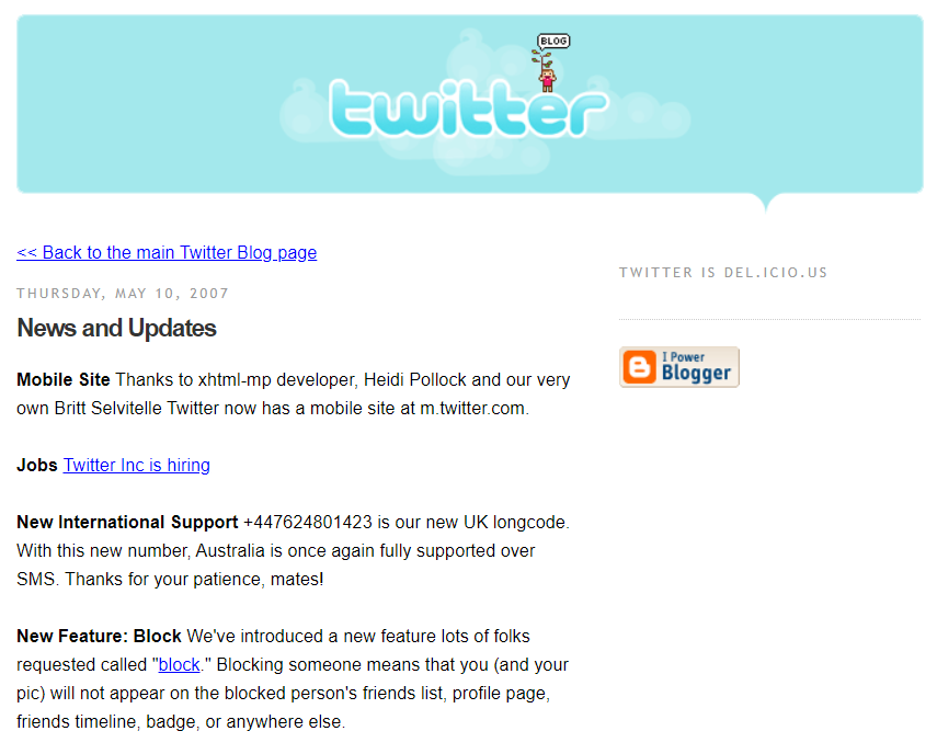 Появление возможности «блокировать» пользователя в Twitter (заблокирован в РФ), 2007 год
