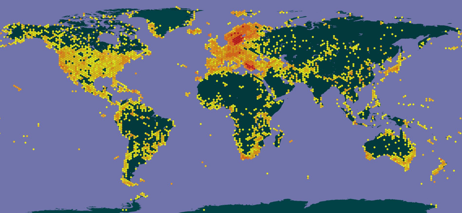 Карта образцов из Гербария LD (источник: GBIF)