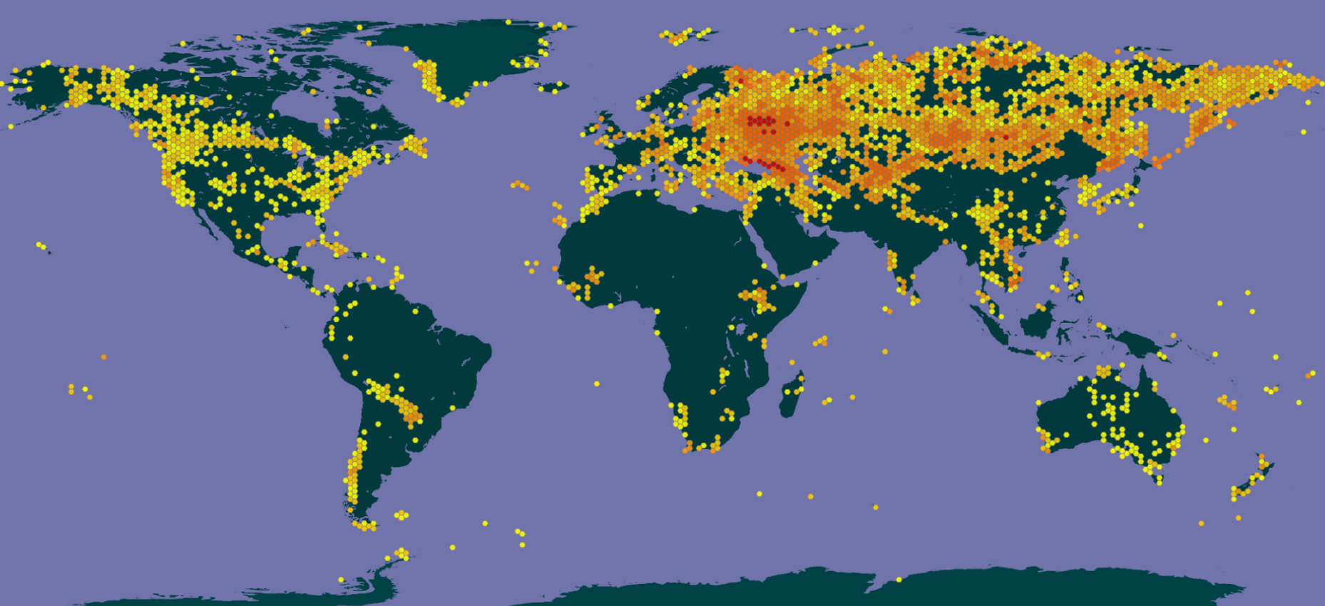 Карта образцов из Гербария MW (источник: GBIF)