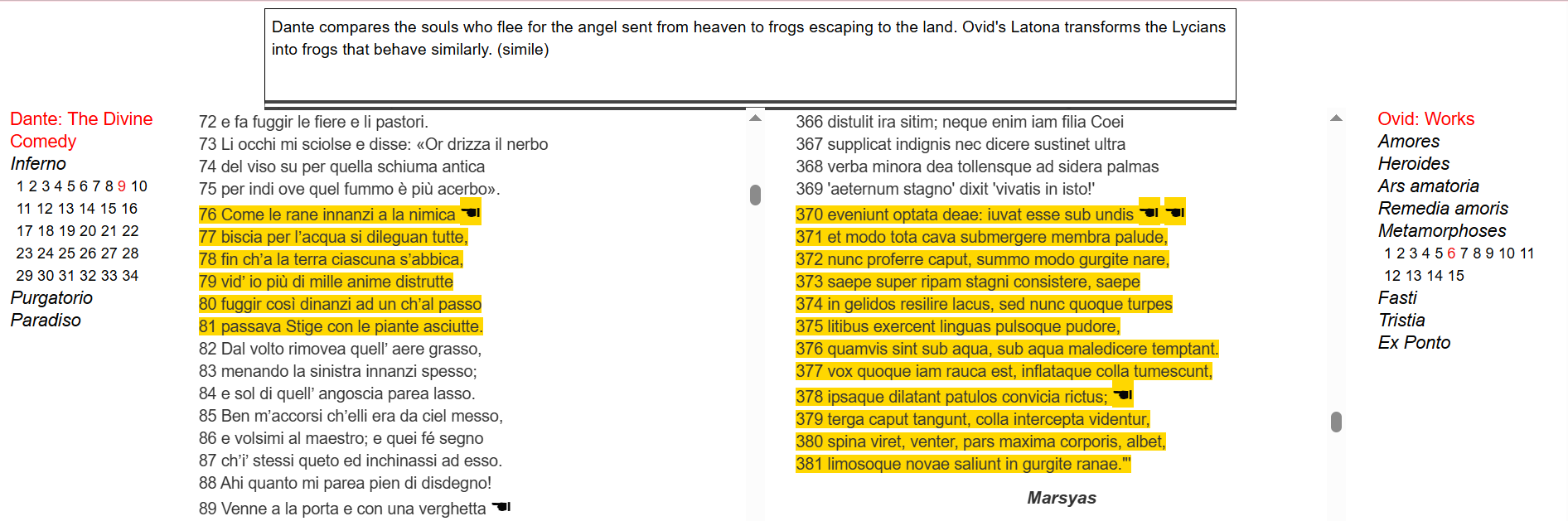 Интерфейс Intertextual Dante для поиска и анализа интертекстуальных связей
