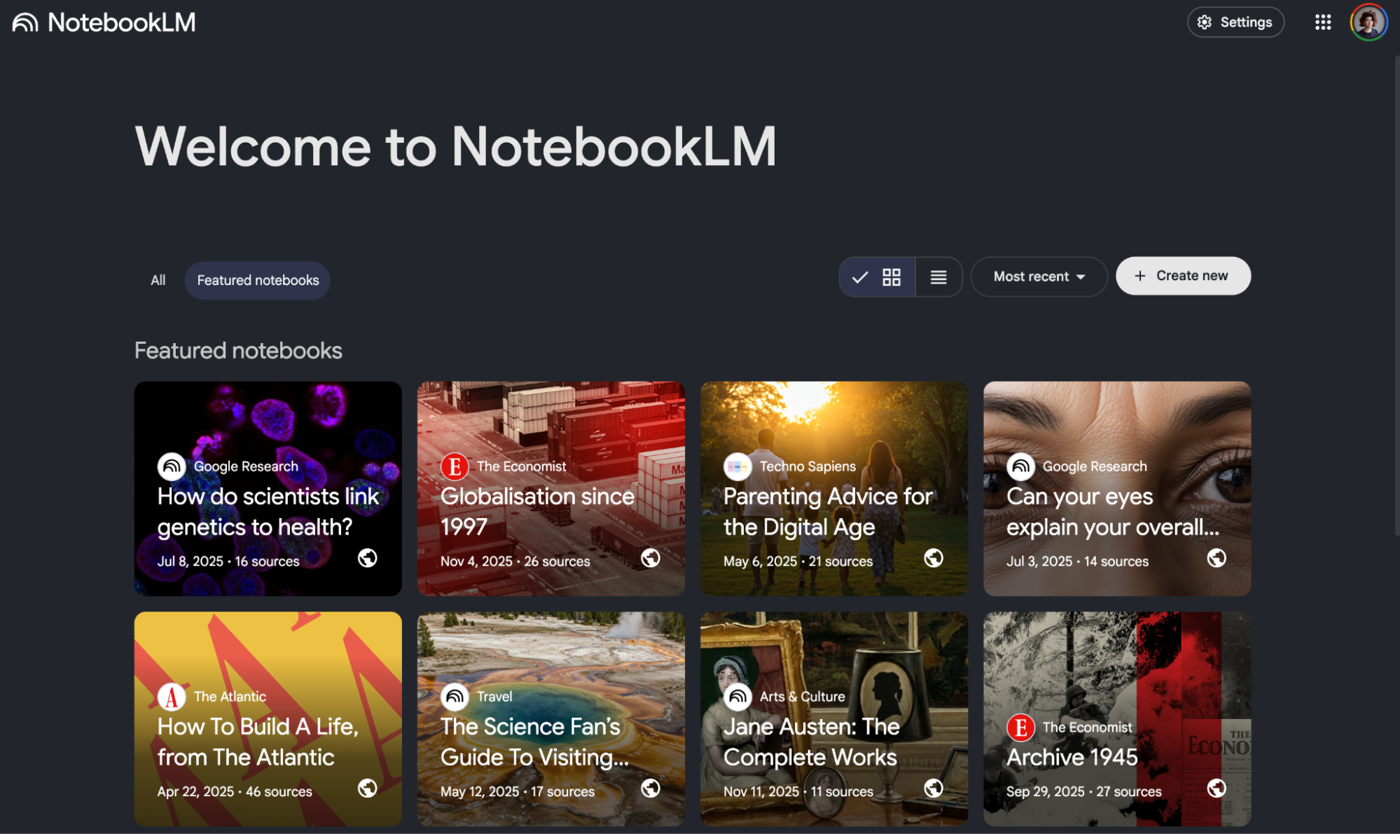 Рекомендуемые блокноты в NotebookLM