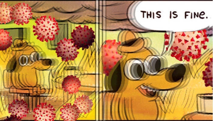 This is fine: мем с улыбающейся собакой в горящем доме