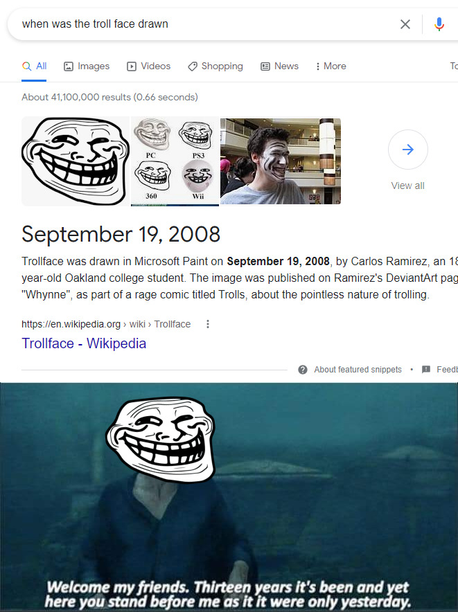 Мем про TRollFace с объяснением явления раннего интернет-троллинга
