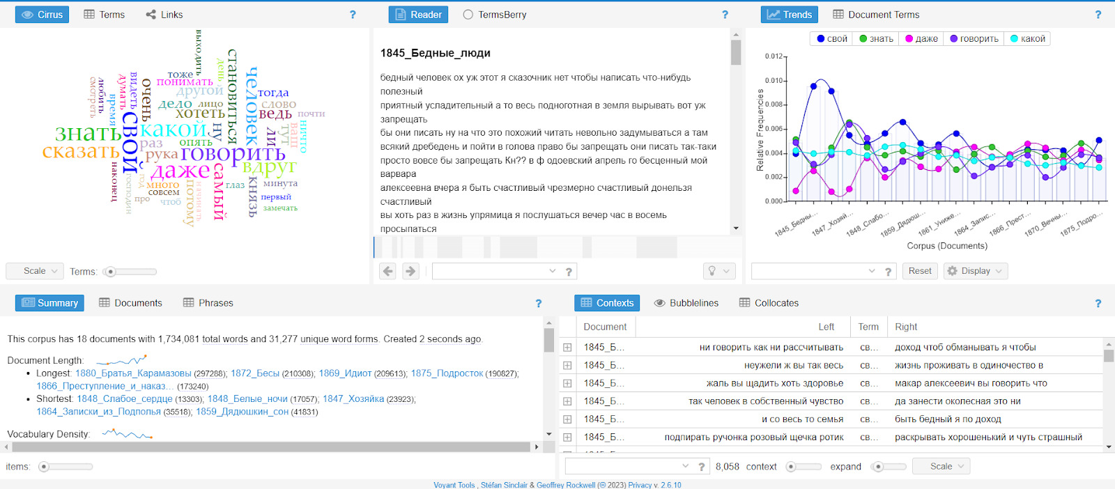 Исследование больших массивов текстов с помощью корпуса